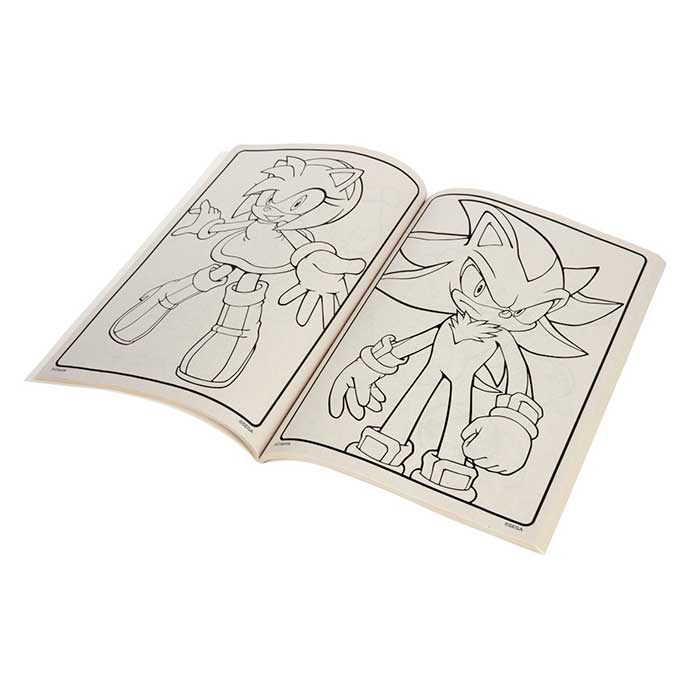 Sonic the Hedgehog Coloring Book, 96 Pages. Book open to random page.