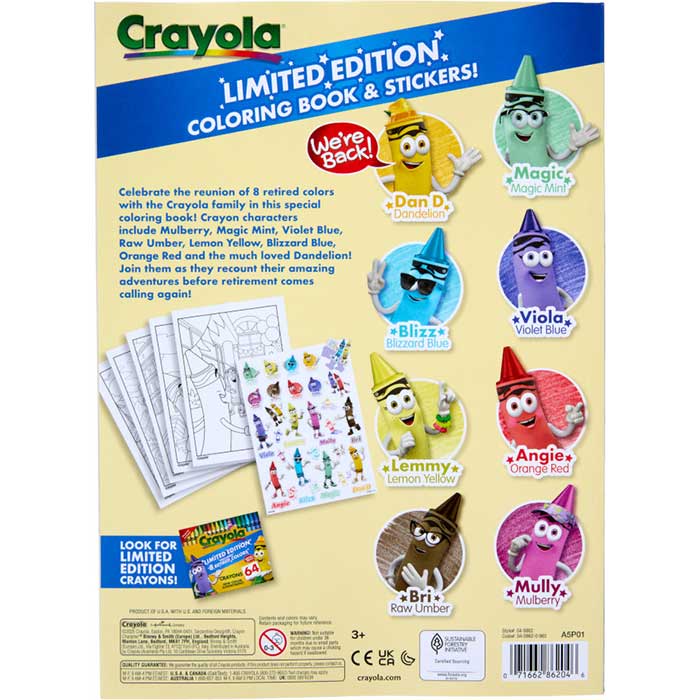 Limited Edition Coloring Book & Stickers, 96 Pages, back view.