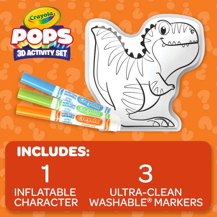 POPs 3D Activity Set, Dinosaurs. Includes 1 inflatable character adn 3 ultra-clean washable markers.