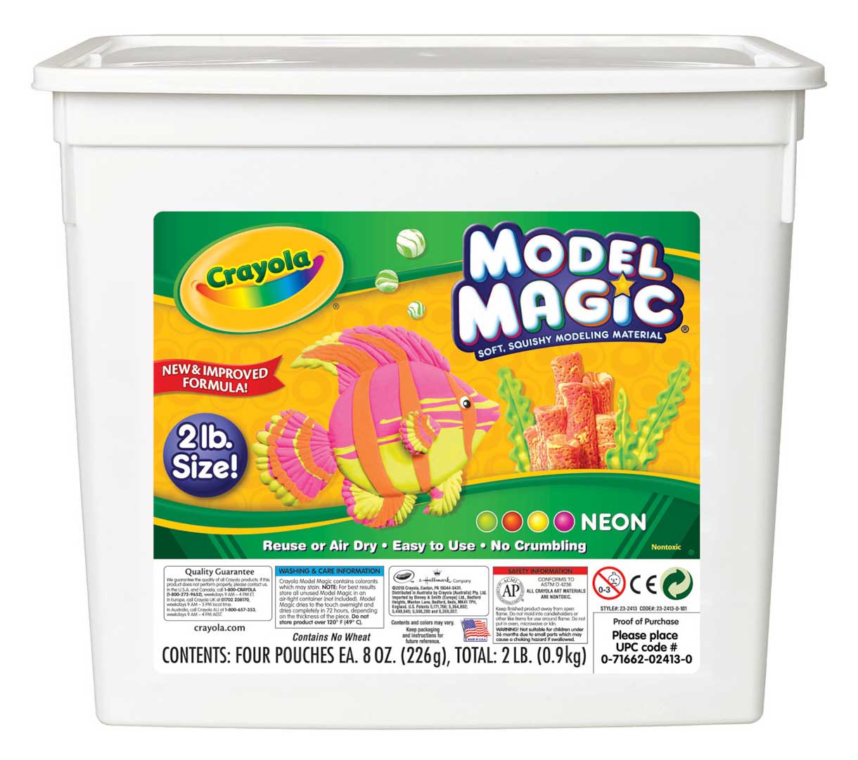 Model Magic 2lb Resealable Storage Container, Neon Colors front view.