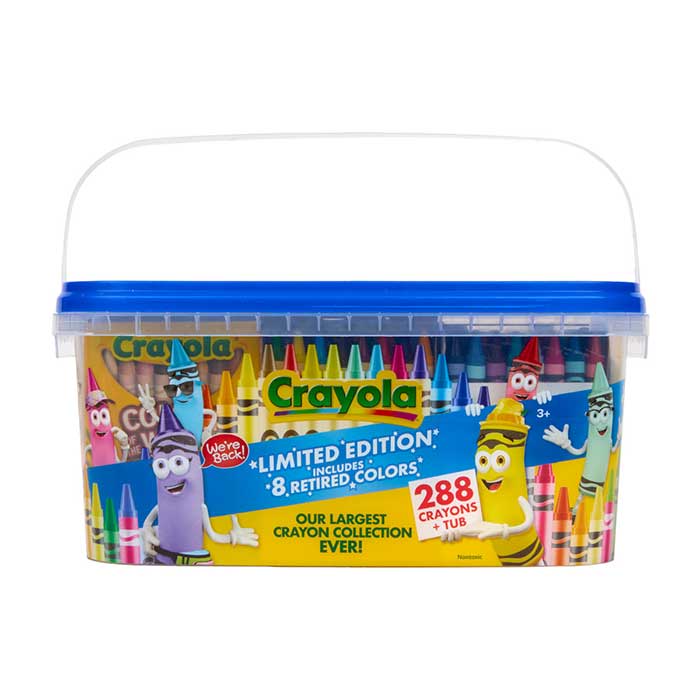 Limited Edition Crayon Tub, 288 Colors front view.