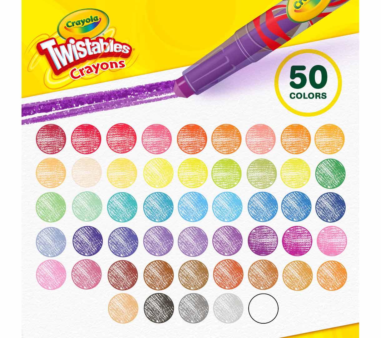 Mini Twistable Crayons  50 count. 50 colors. color swatches.