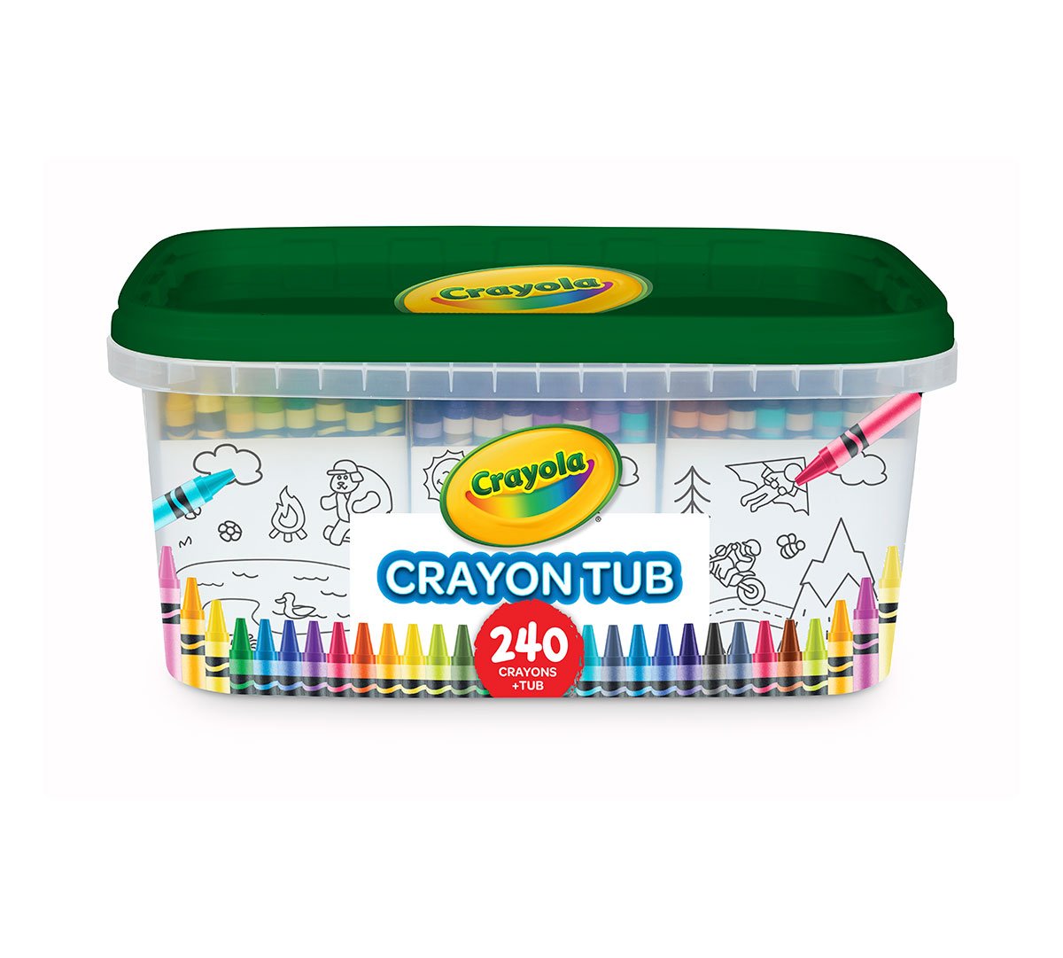 Crayon with Tub, 240 crayons, 120 colors. front view.
