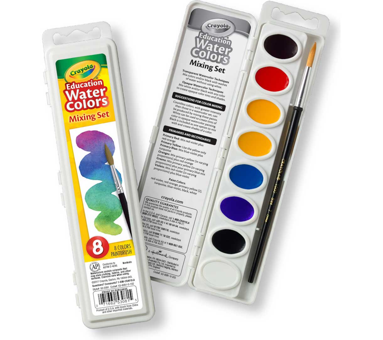 Watercolor mixing set packaging and contents