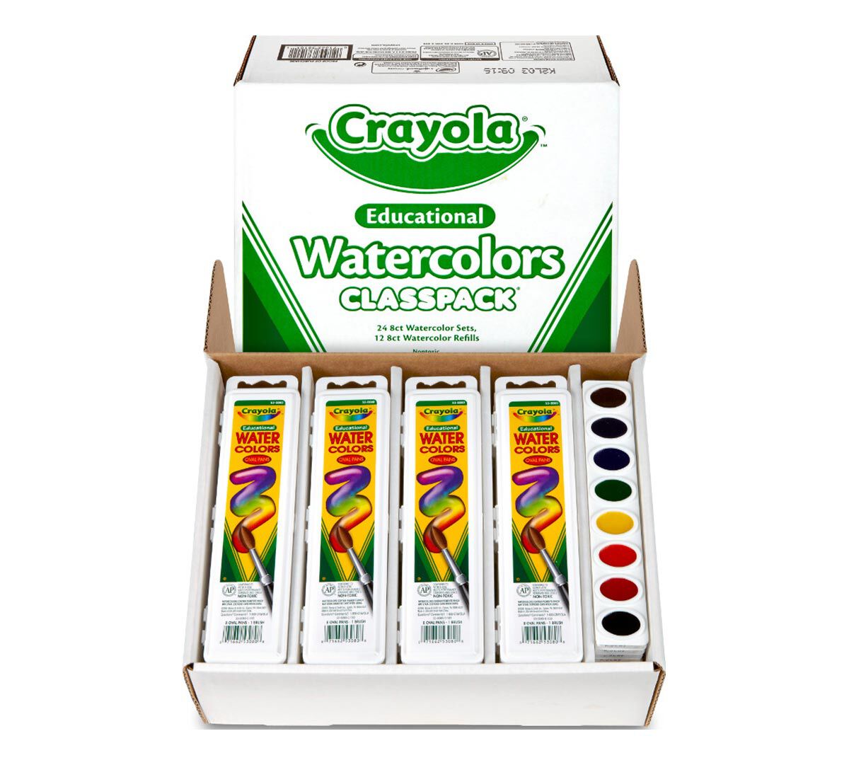 Watercolors Classpack, 24 Count 8 Colors. Contents with packaging.