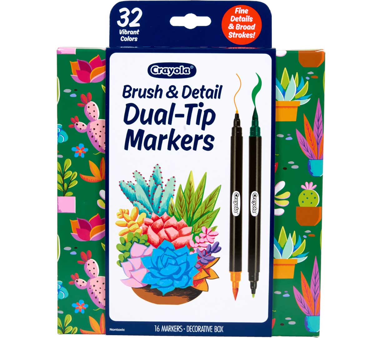 Brush & Detail Dual Ended Markers. 16 count. Front view.