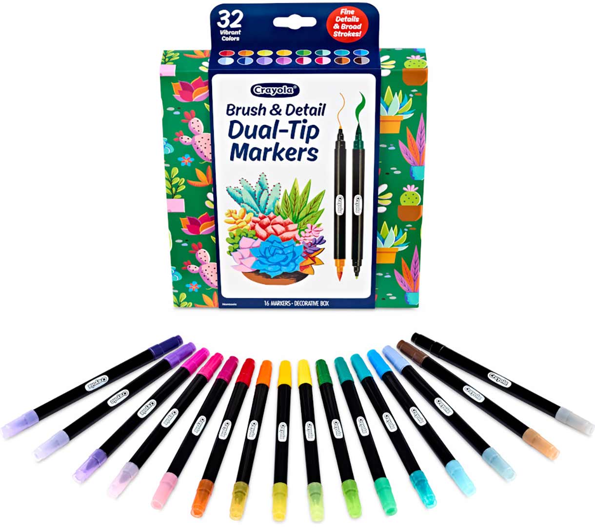 Brush & Detail Dual Ended Markers. 16 count. packaging and contents.