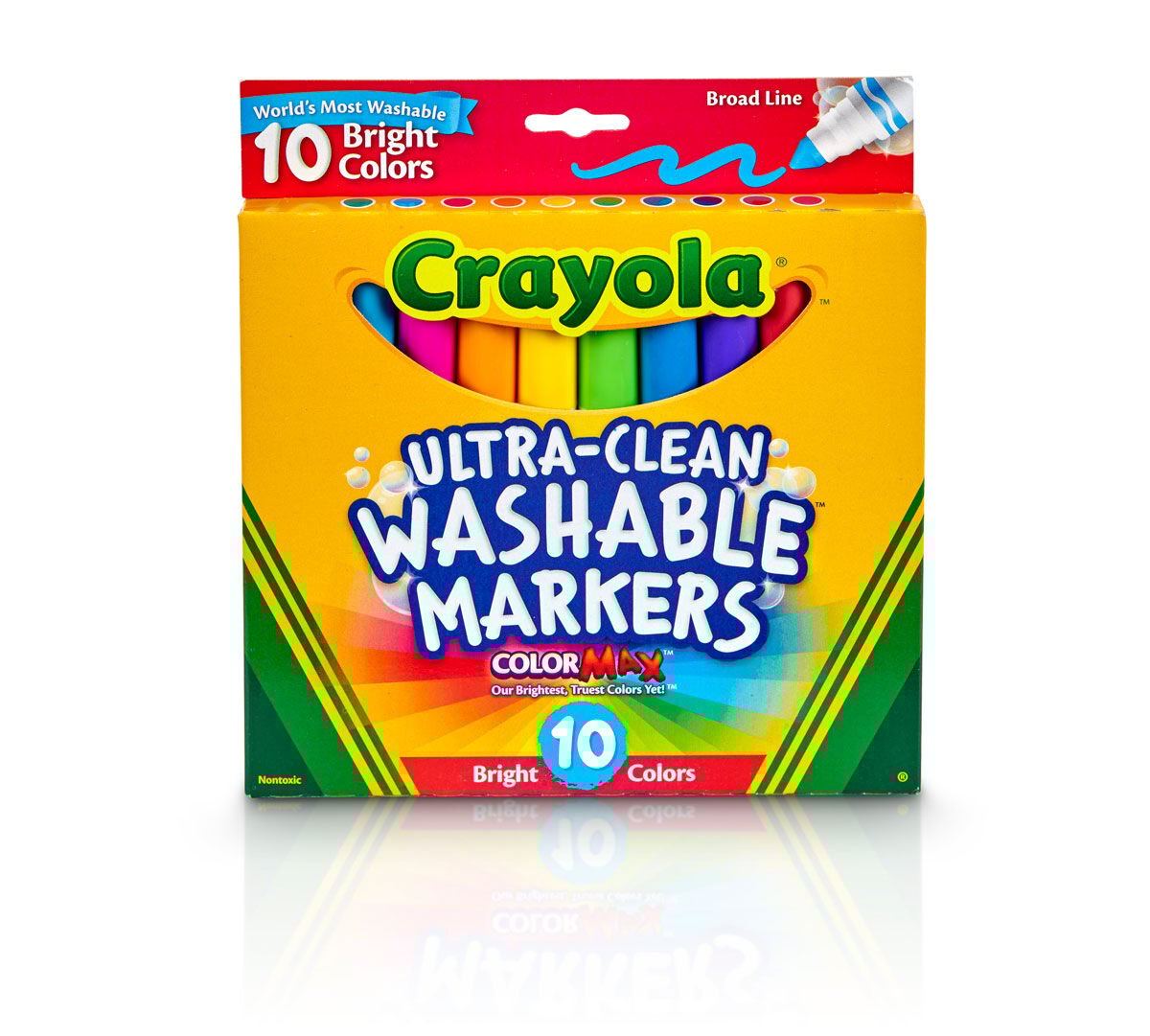 Ultra-clean markers, broad line, bright, 10 count. front view.