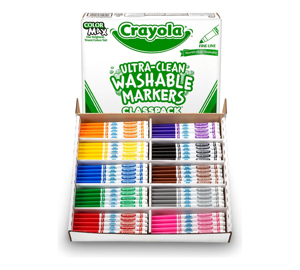 Ultra-Clean Washable Fine Line Markers Classpack, 200 Count, 10 Colors. Packaging and contents.