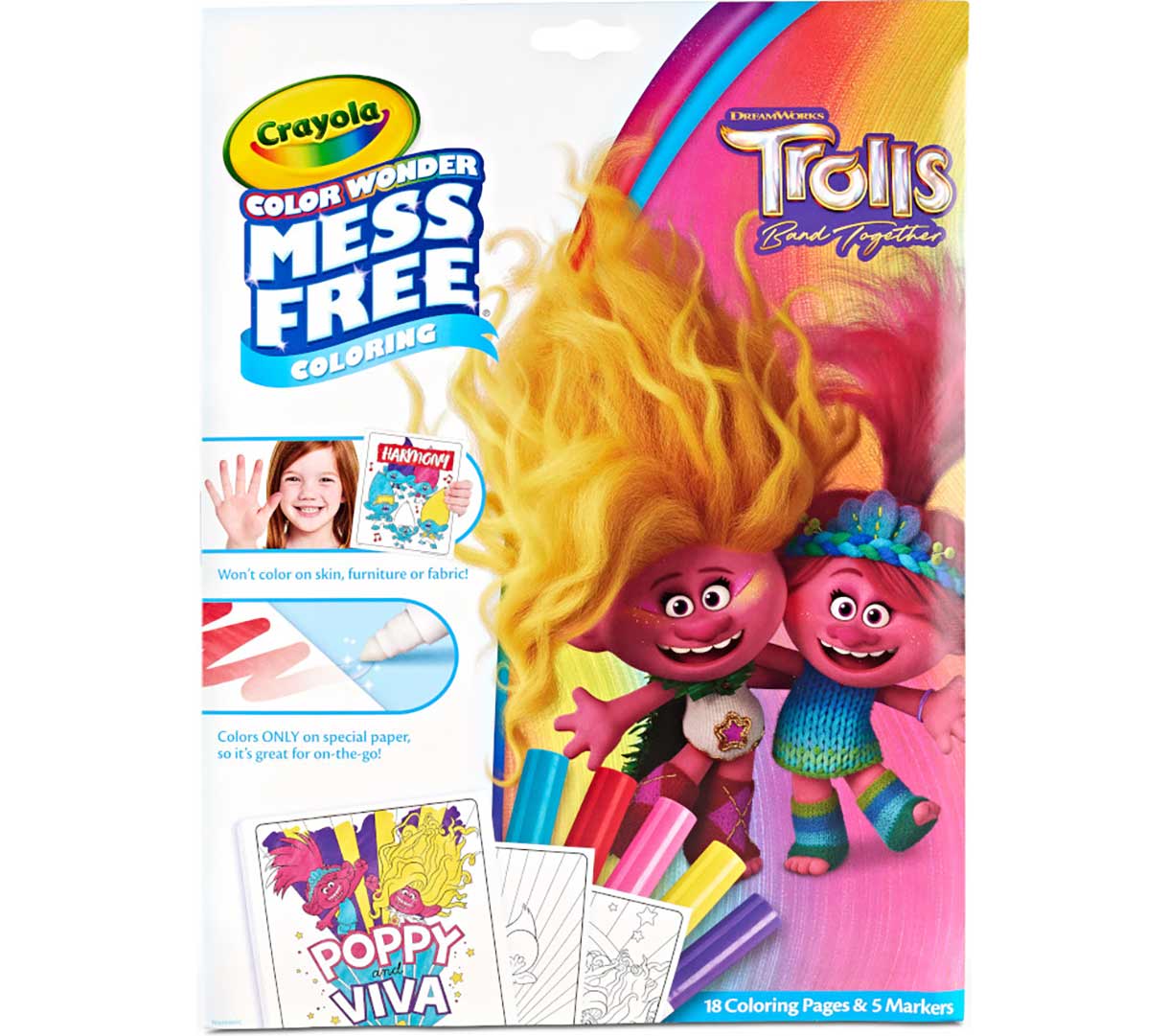 Color Wonder Mess Free Trolls Coloring Pages and Markers. Front View.