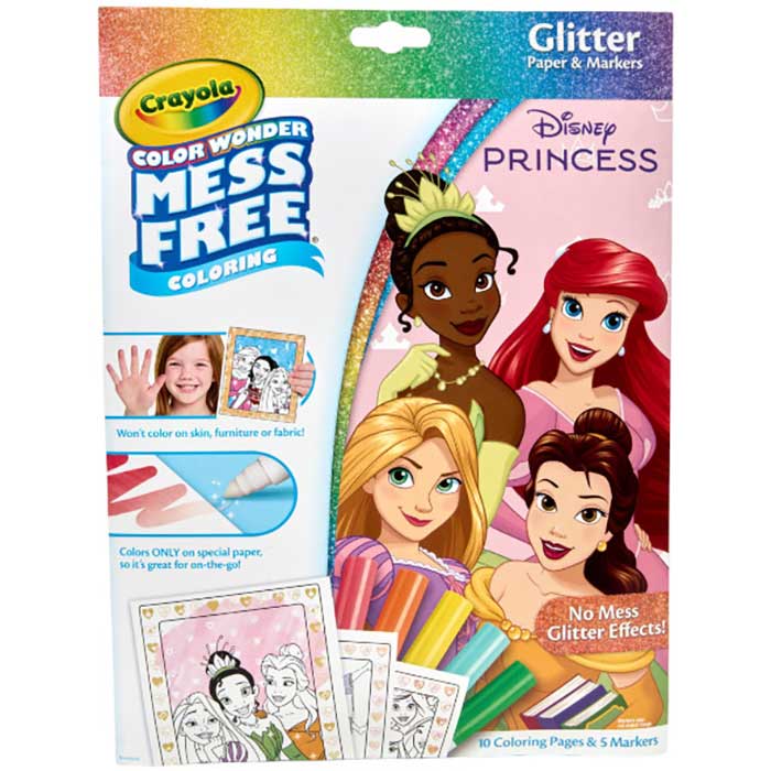 Color Wonder Mess Free Disney Princess Glitter Coloring Pages & Markers front view.