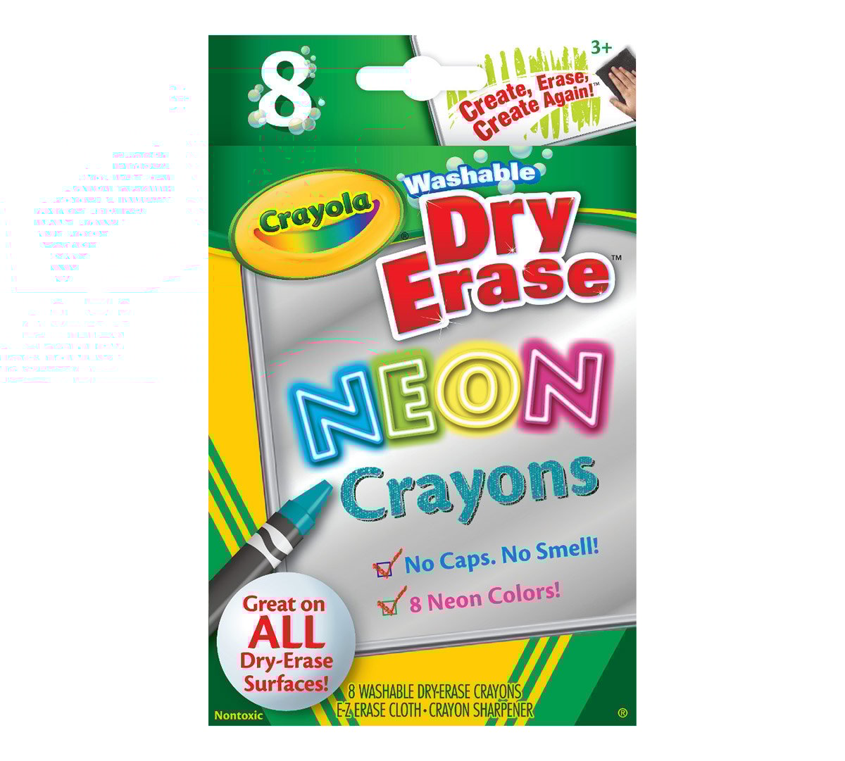 Neon Dry Erase Crayons  8 Count Front View of Box