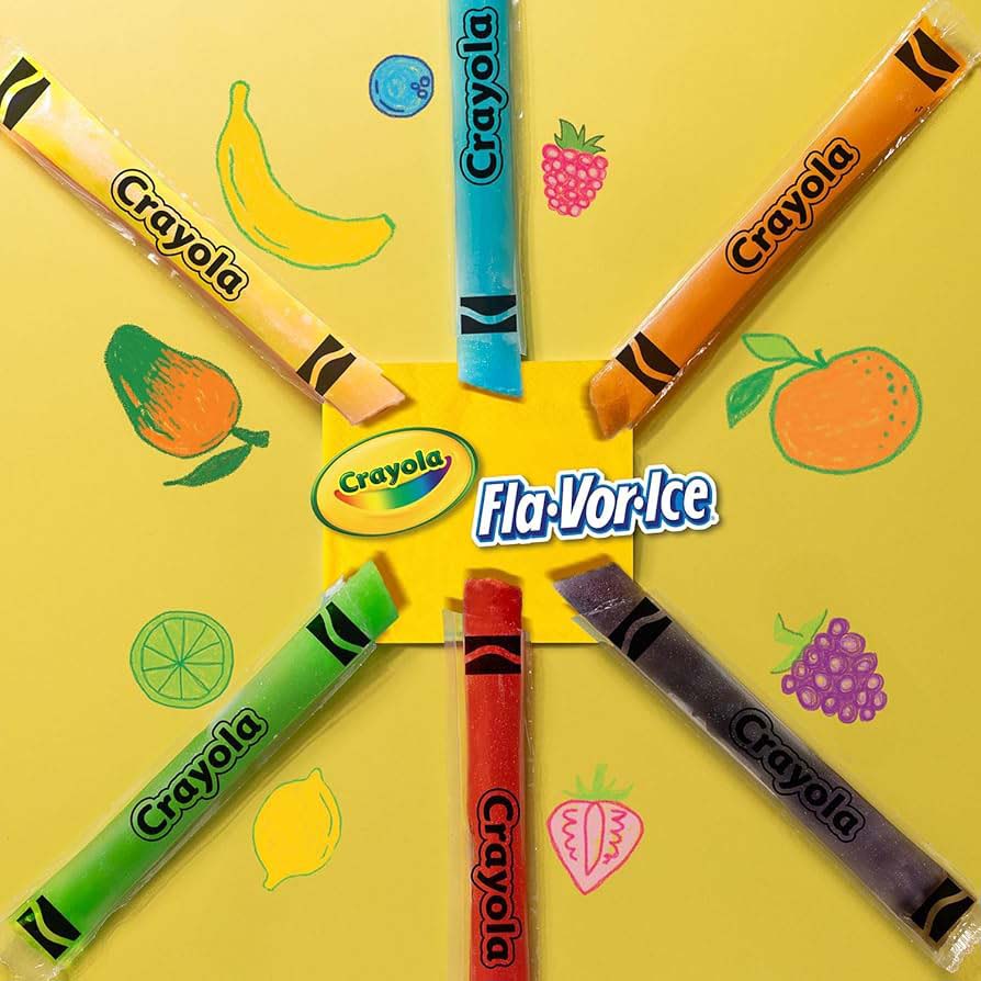 Flavor Ice popsicles featuring Crayola colors.