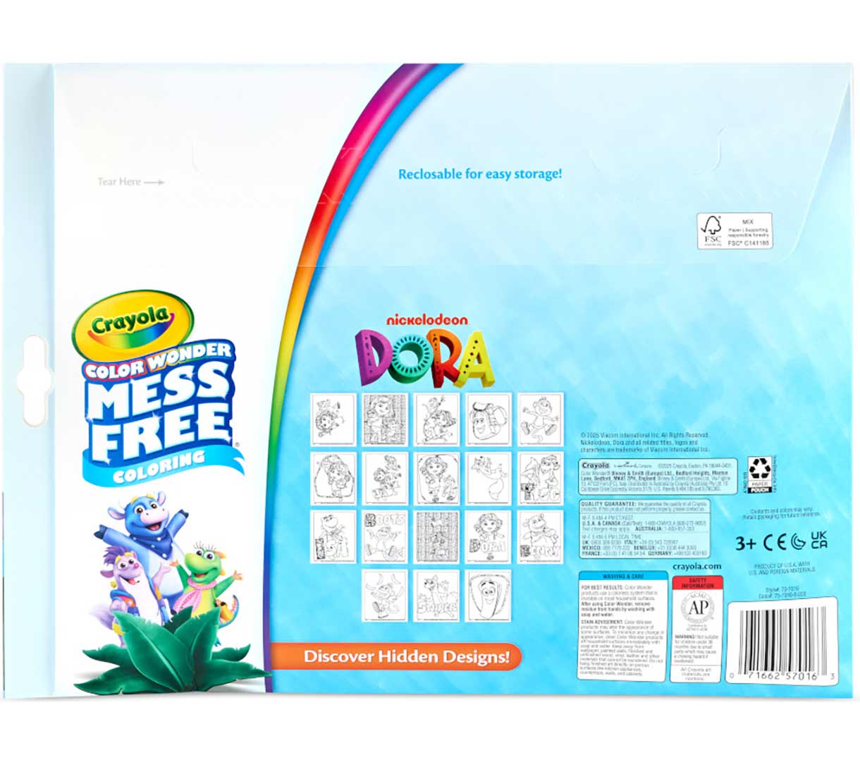 Color Wonder Mess free Dora the Explorer coloring pages & markers. back view.