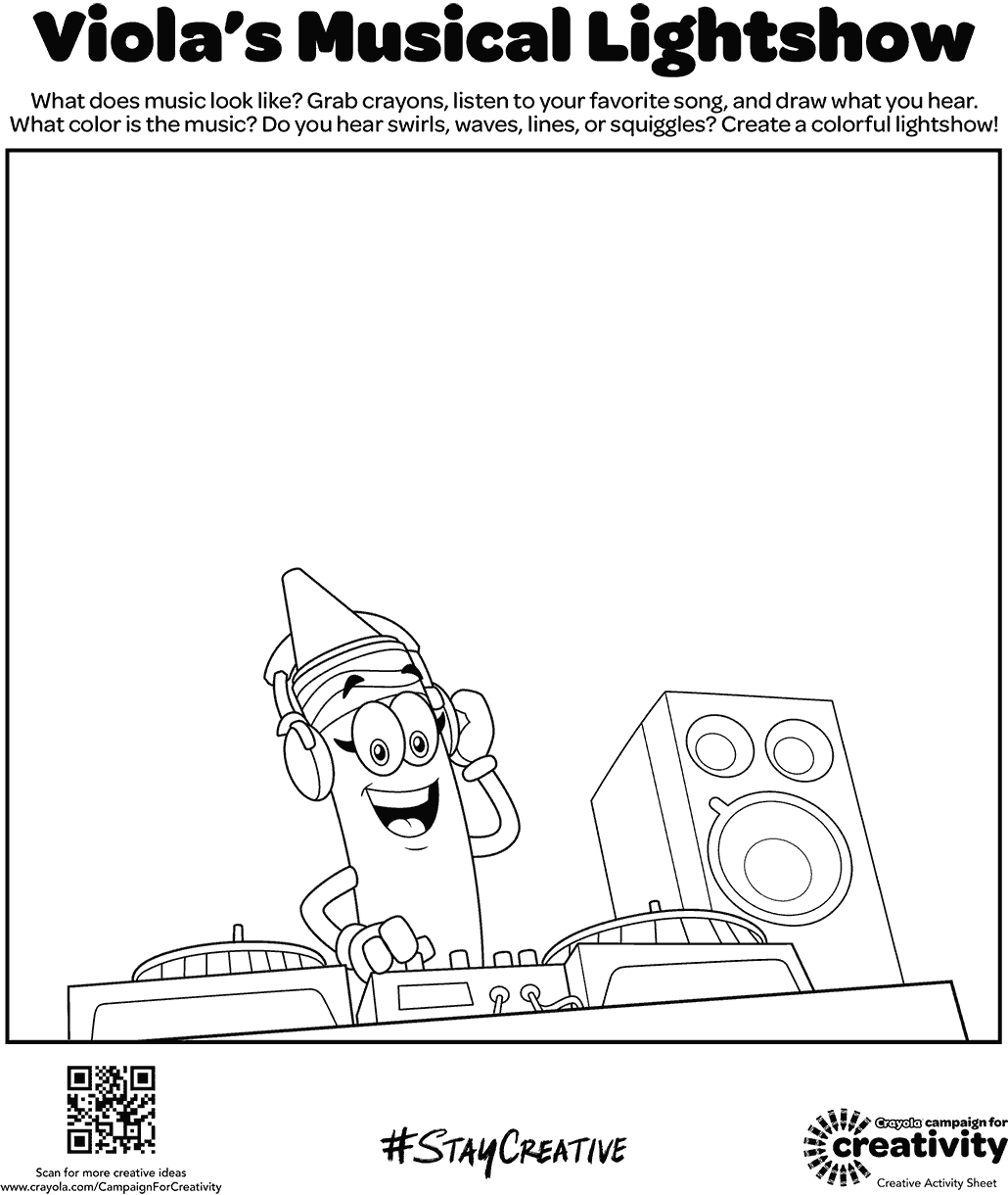 What does music look like? Grab crayons, listen to your favorite song, and draw what you hear. what color is the music? do you hear swirls, waves, lines, or squiggles? create a colorful lightshow